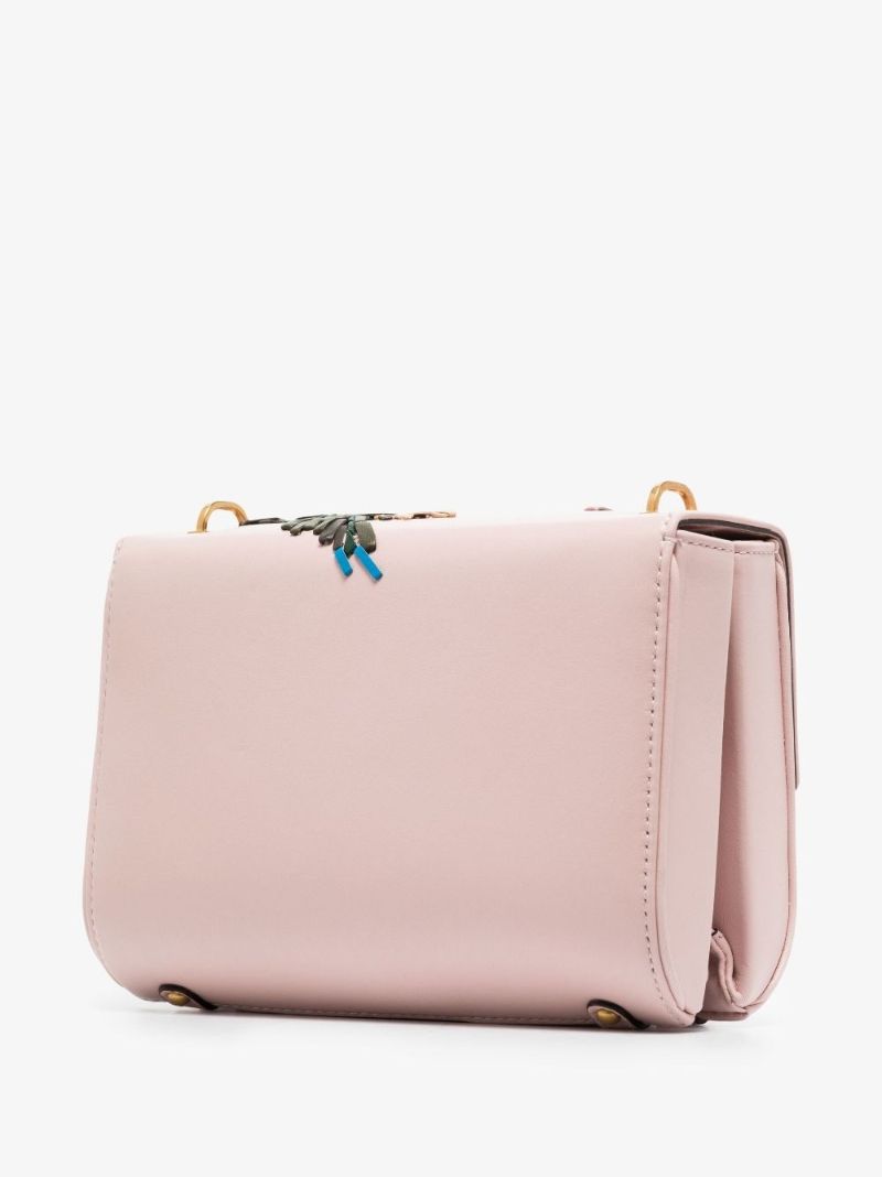 Pink Stud Sign Floral Embroidered Leather Shoulder Bag