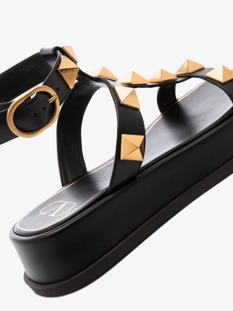 Black Roman Stud Leather Flatform Sandals