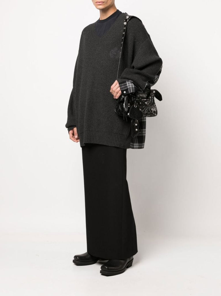 Black Hybrid V-neck Oversized Jumper