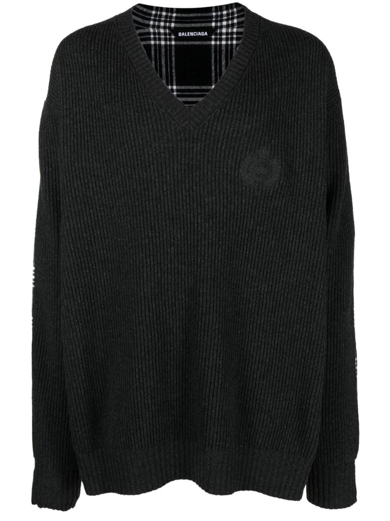 Black Hybrid V-neck Oversized Jumper