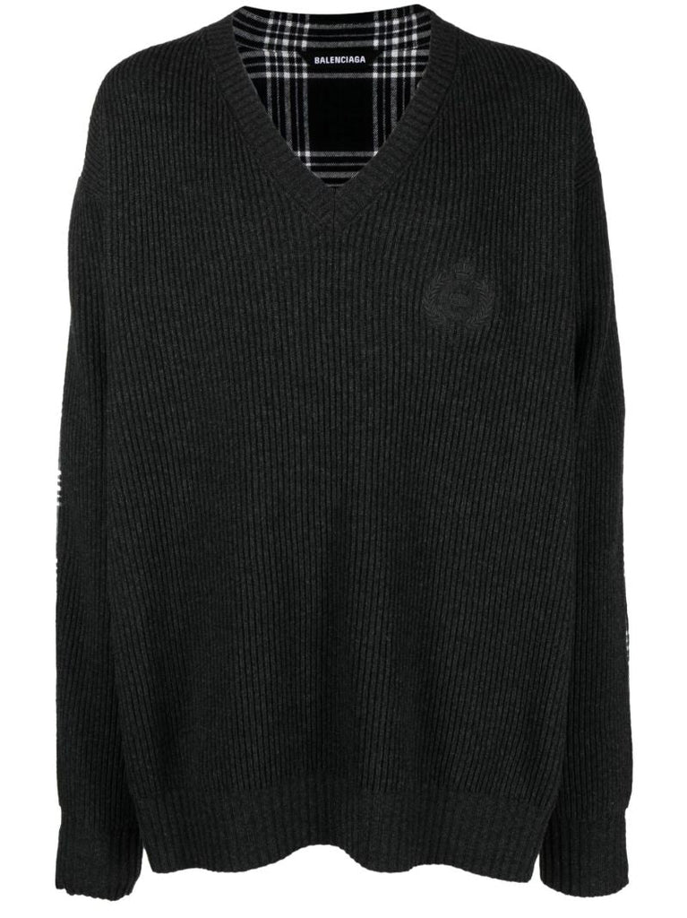 Black Hybrid V-neck Oversized Jumper