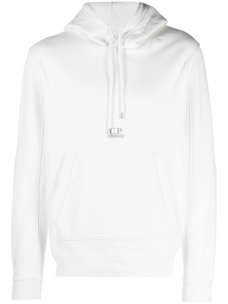 White Embroidered Logo Cotton Hoodie