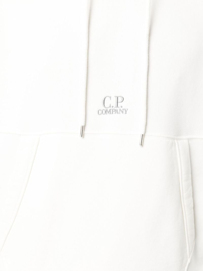 White Embroidered Logo Cotton Hoodie