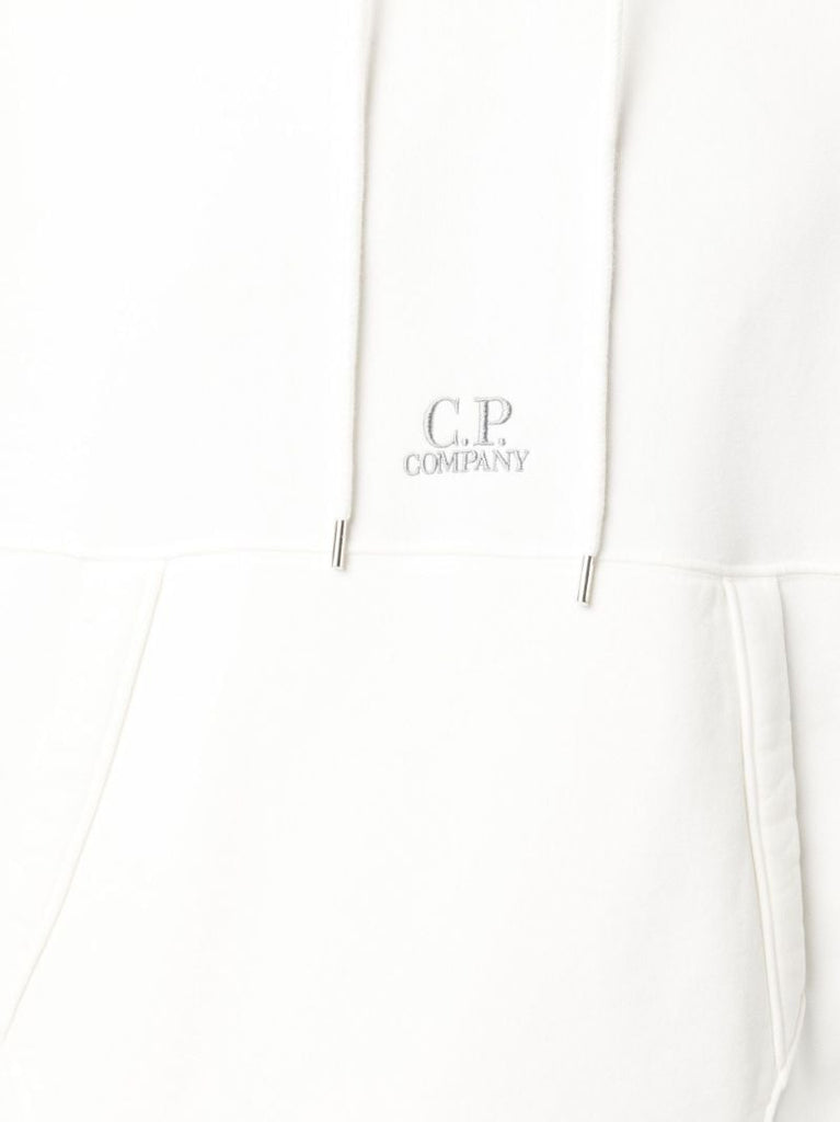 White Embroidered Logo Cotton Hoodie