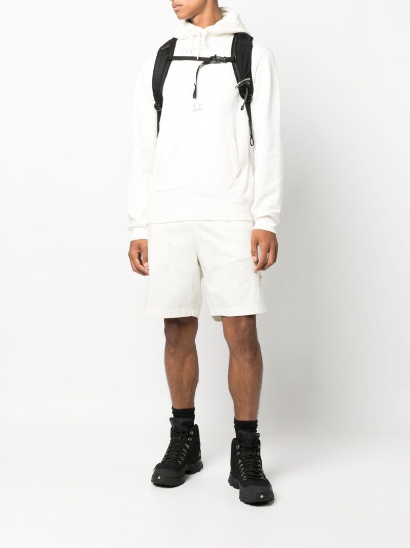 White Embroidered Logo Cotton Hoodie