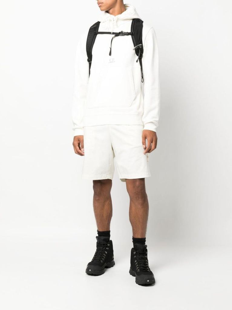 White Embroidered Logo Cotton Hoodie