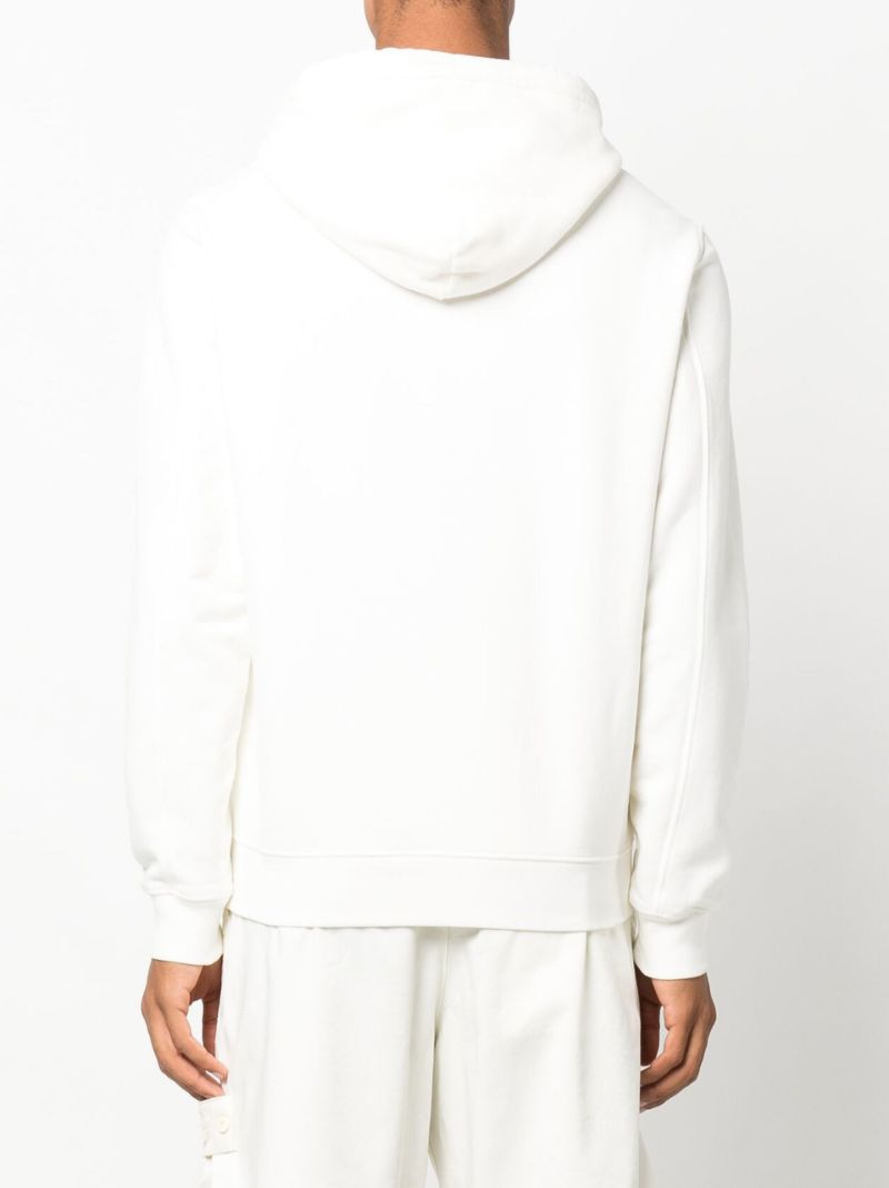 White Embroidered Logo Cotton Hoodie