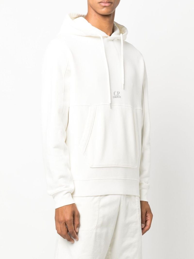 White Embroidered Logo Cotton Hoodie