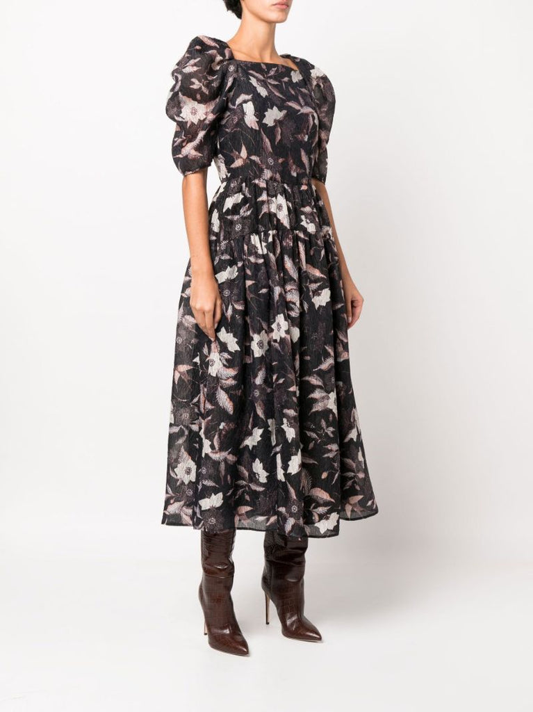Talia Floral Print CloquÃ_x0083_Â© Midi Dress