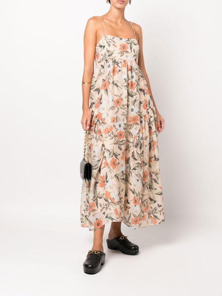 Beige Astrid Floral Print Maxi Dress