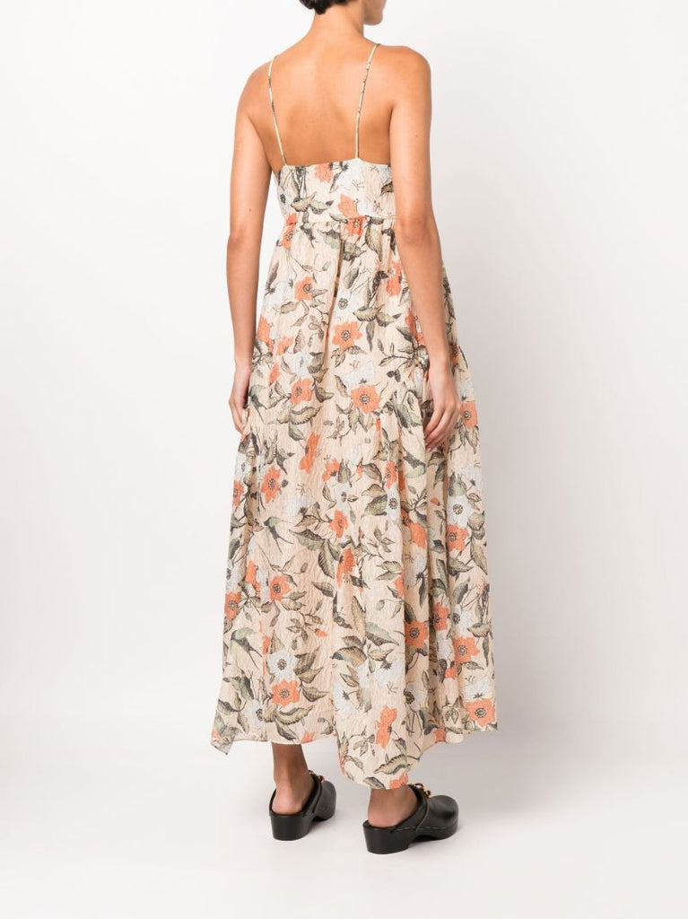 Beige Astrid Floral Print Maxi Dress