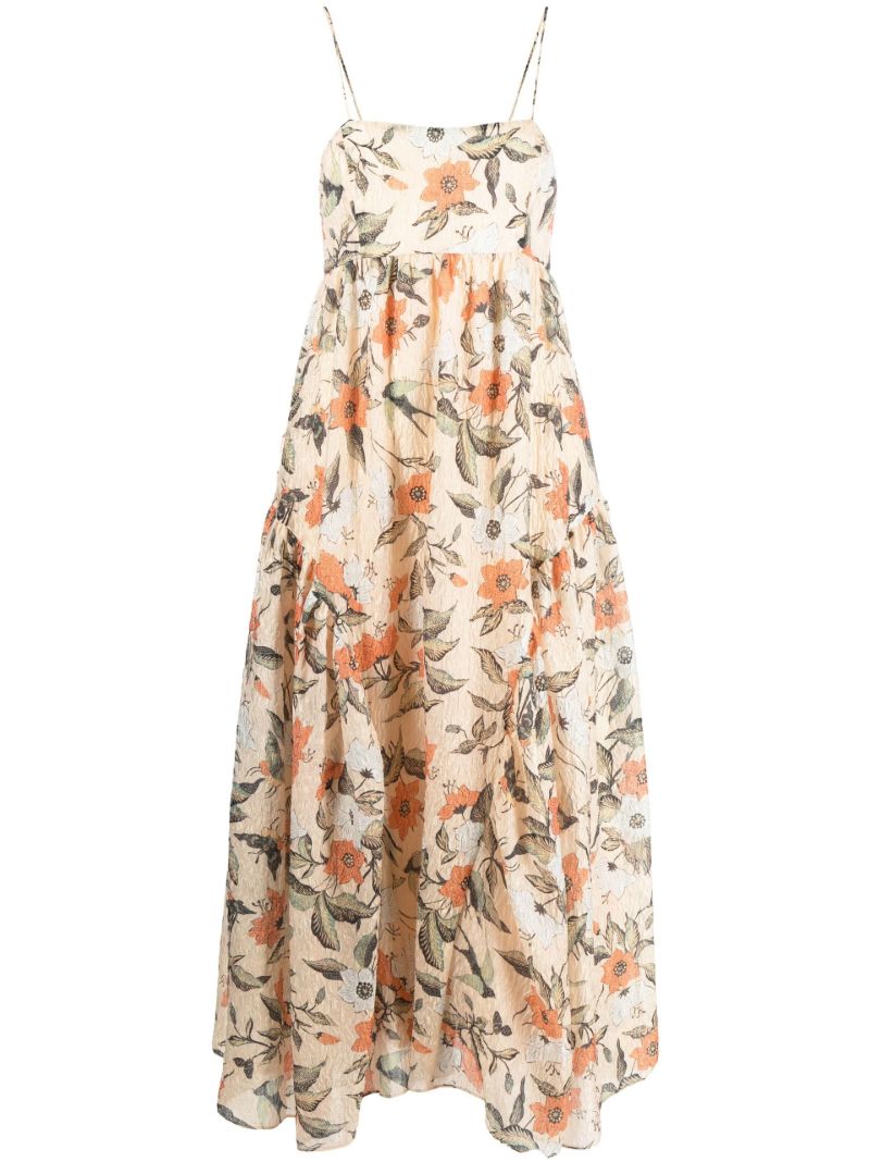 Beige Astrid Floral Print Maxi Dress