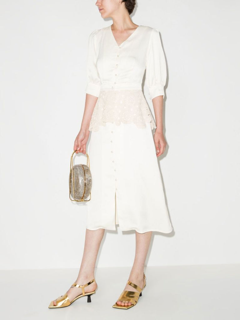 Neutral Crochet-trim Shirt Dress