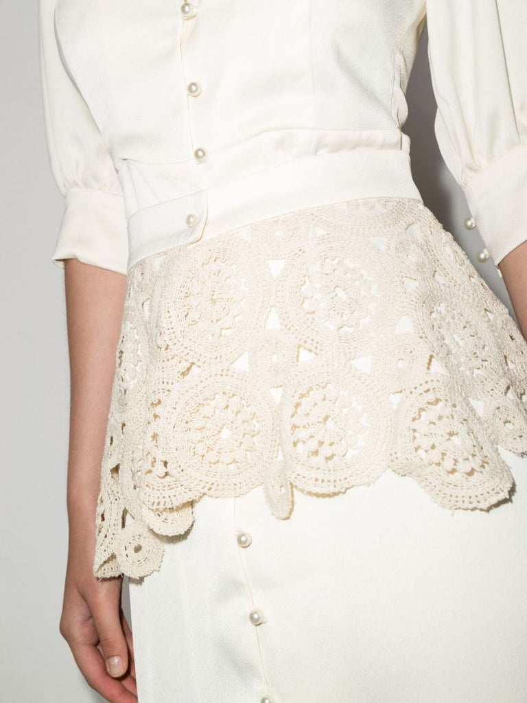 Neutral Crochet-trim Shirt Dress