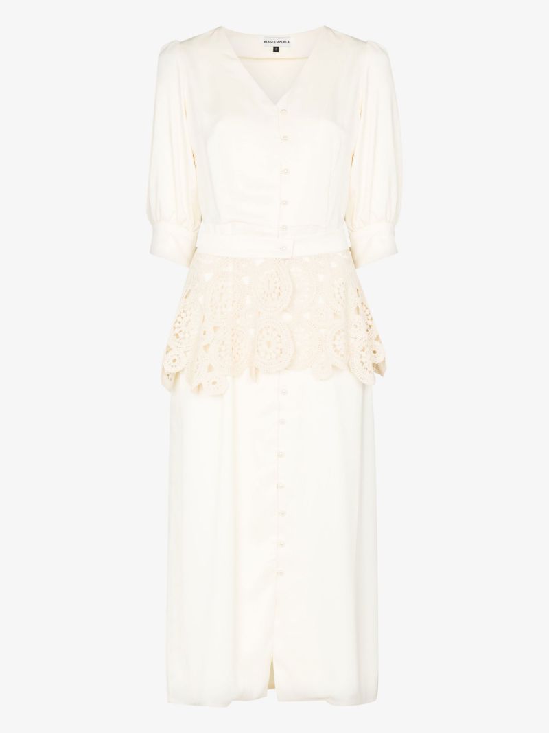 Neutral Crochet-trim Shirt Dress