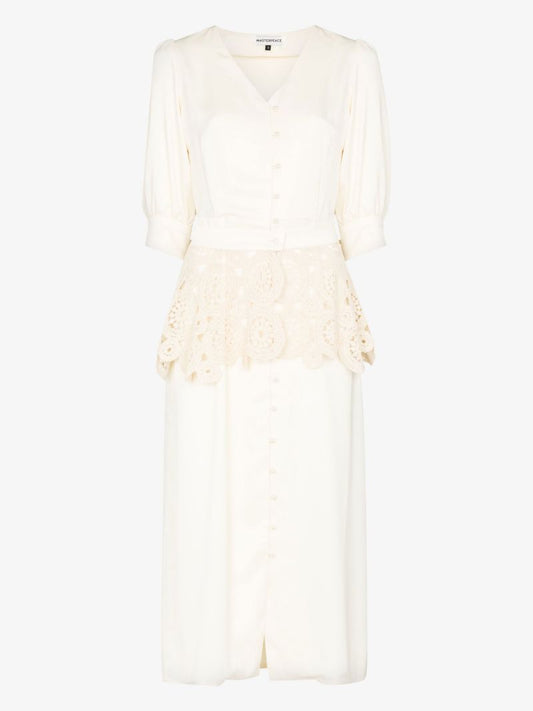 Neutral Crochet-trim Shirt Dress