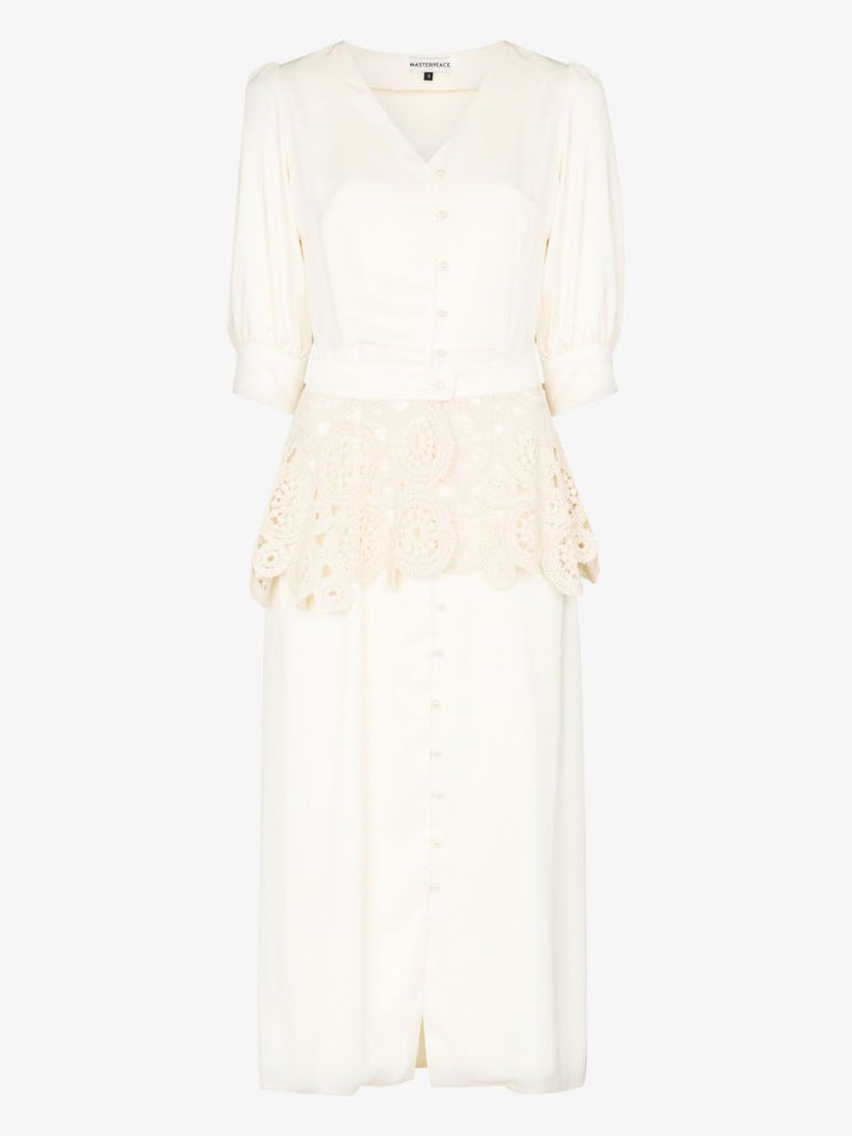 Neutral Crochet-trim Shirt Dress