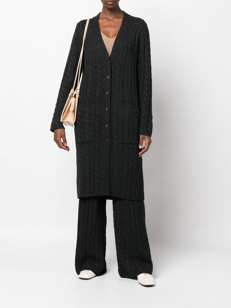 Grey Cable Knit V-neck Cardigan