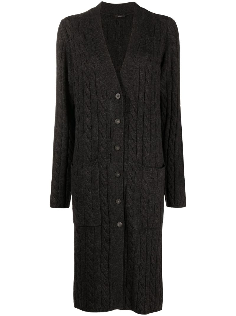 Grey Cable Knit V-neck Cardigan