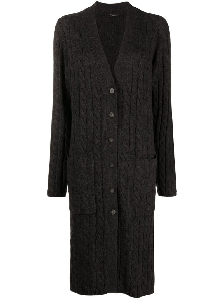Grey Cable Knit V-neck Cardigan