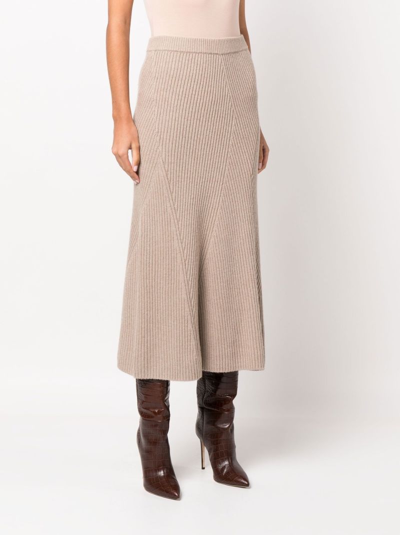 Neutral Ribbed Knit Midi Skirt