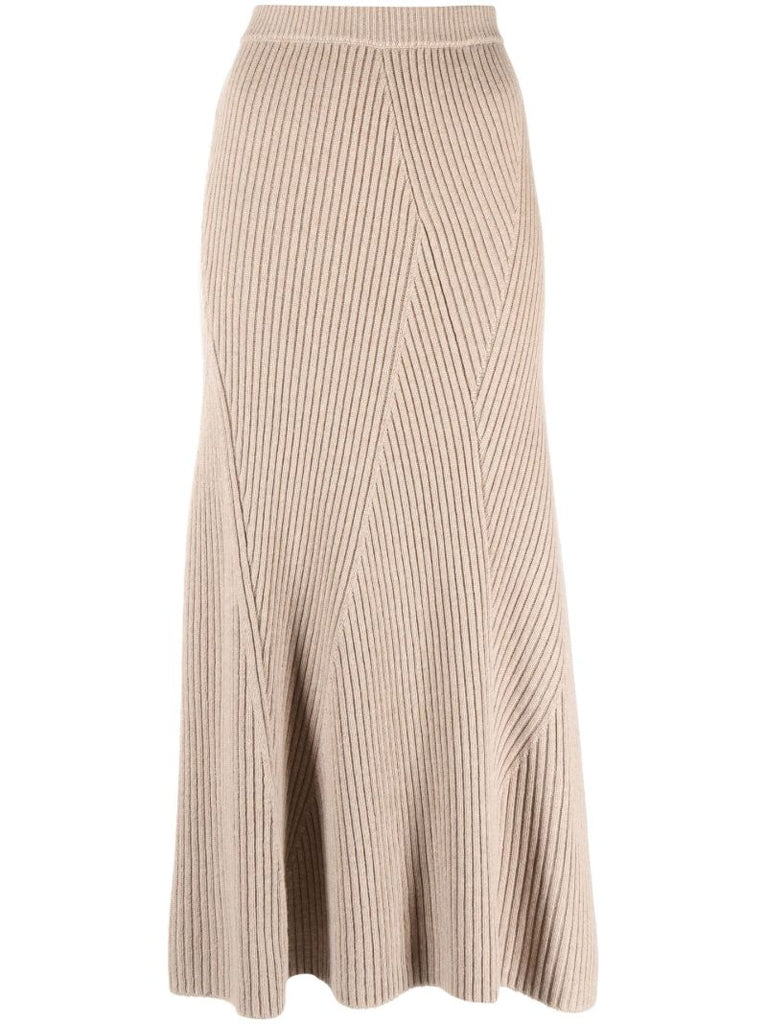 Neutral Ribbed Knit Midi Skirt