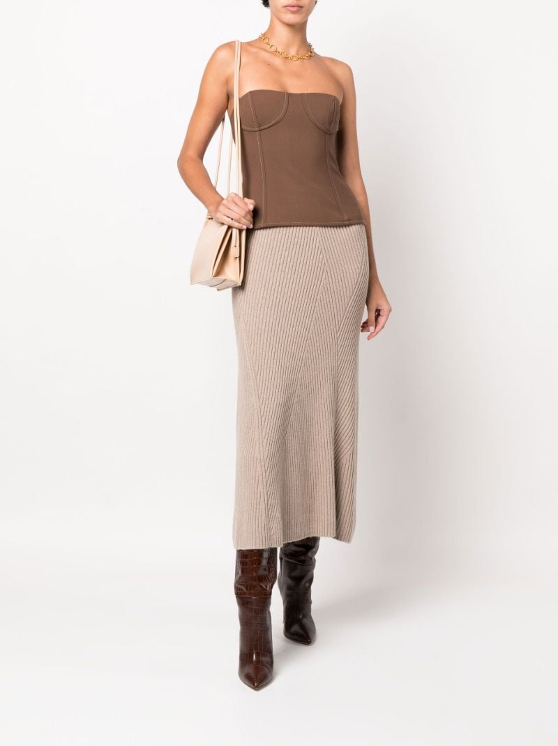 Neutral Ribbed Knit Midi Skirt
