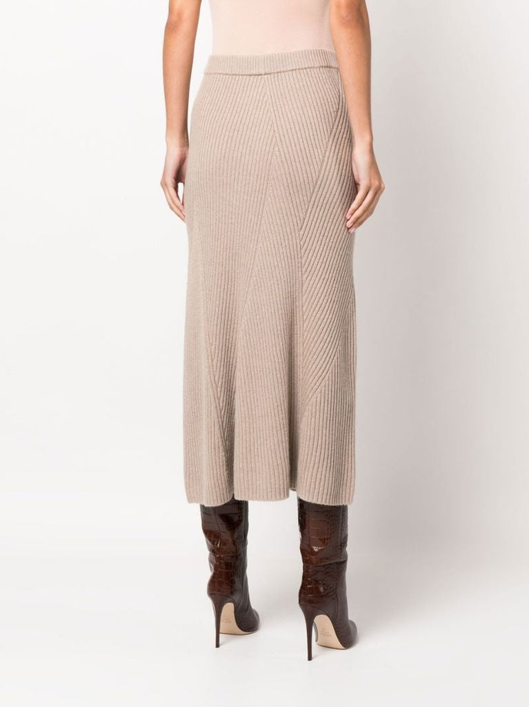 Neutral Ribbed Knit Midi Skirt