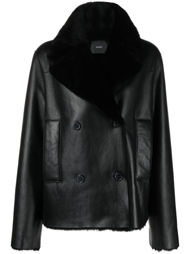Black Calla Double-breasted Shearling Coat