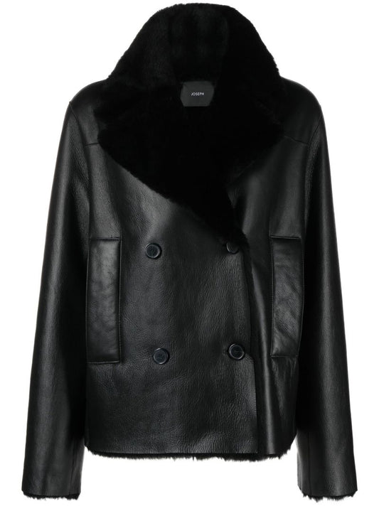 Black Calla Double-breasted Shearling Coat