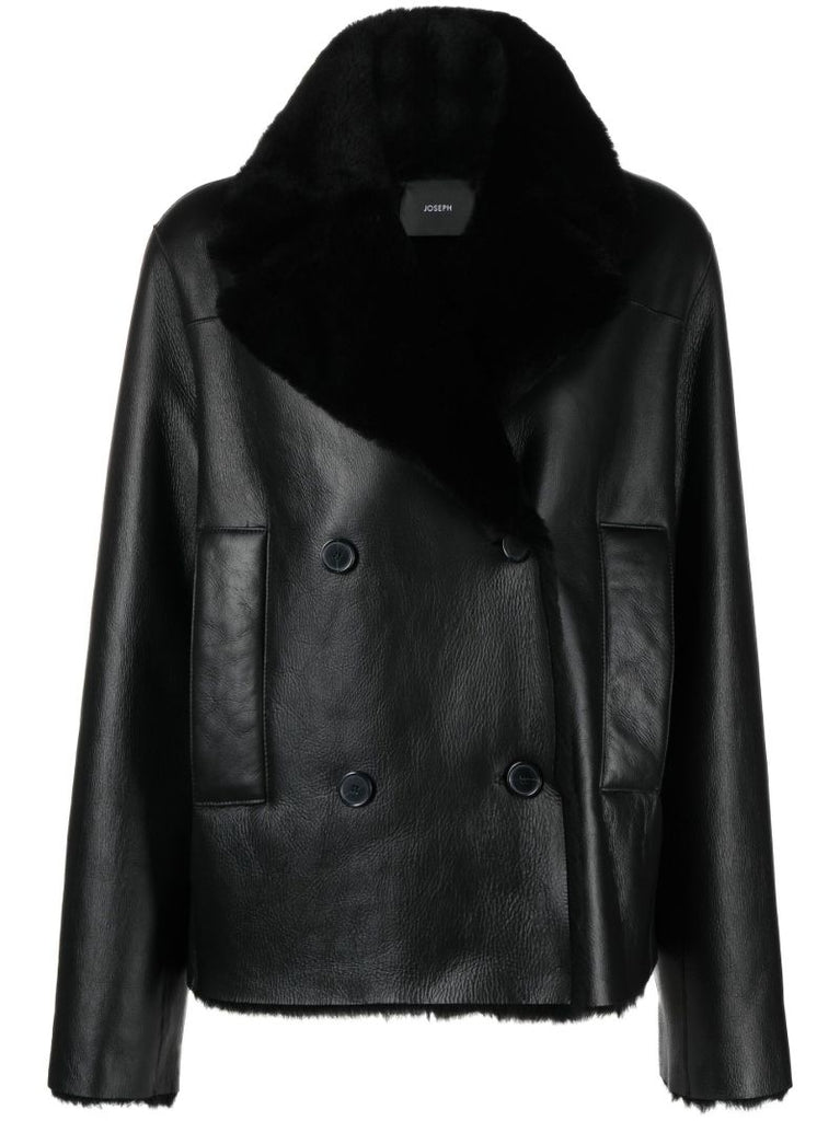 Black Calla Double-breasted Shearling Coat