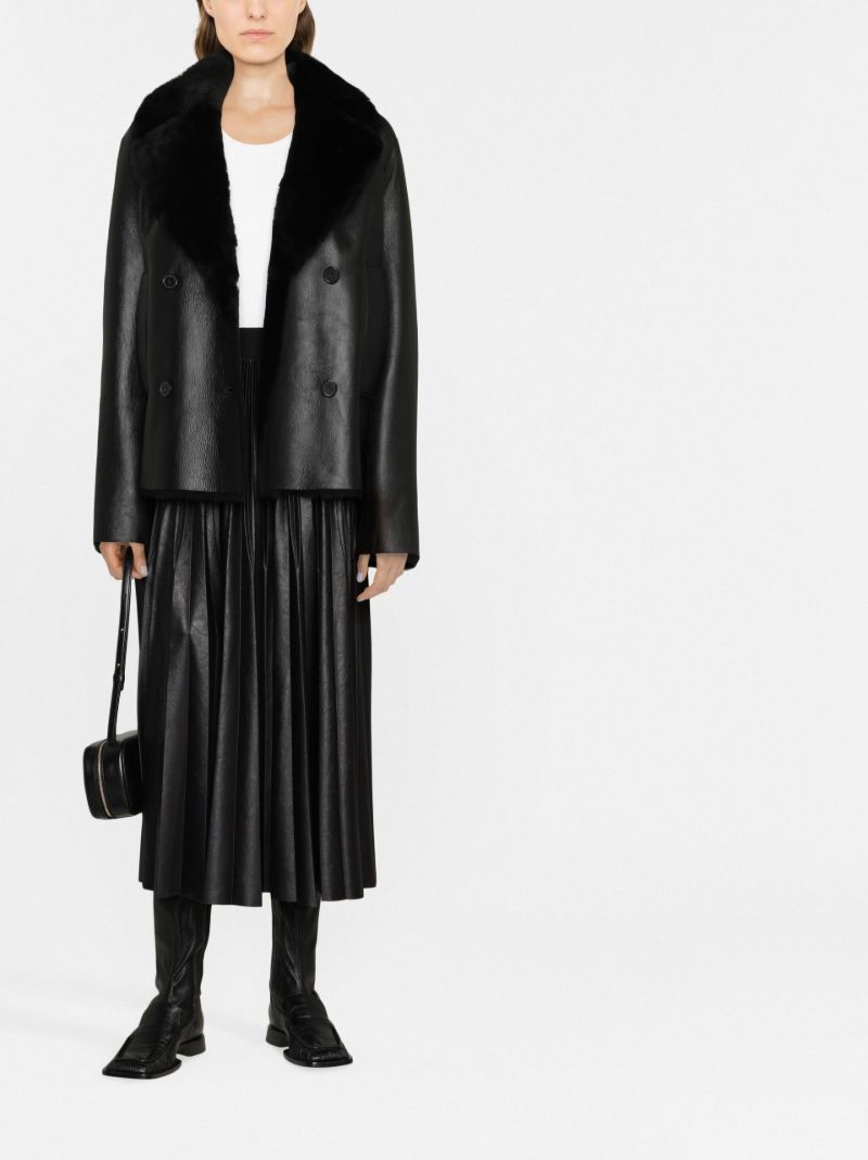 Black Calla Double-breasted Shearling Coat