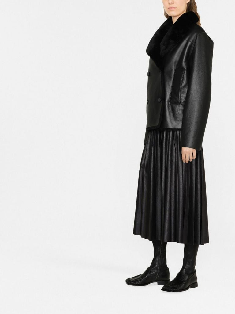 Black Calla Double-breasted Shearling Coat