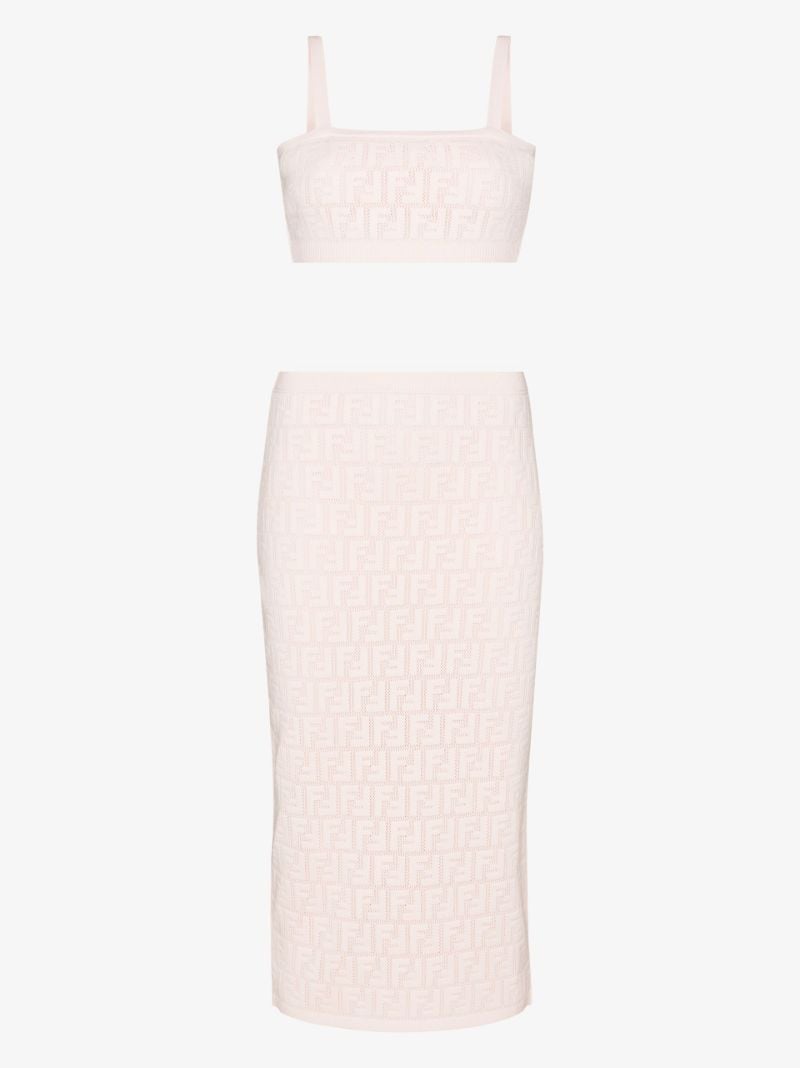 Neutral Ff Monogram Crop Top and Midi Skirt