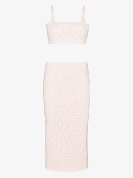 Neutral Ff Monogram Crop Top and Midi Skirt