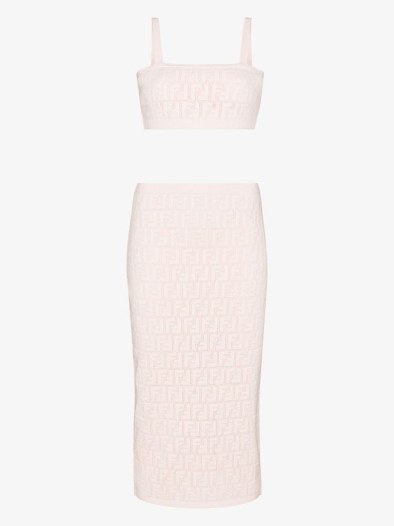 Neutral Ff Monogram Crop Top and Midi Skirt