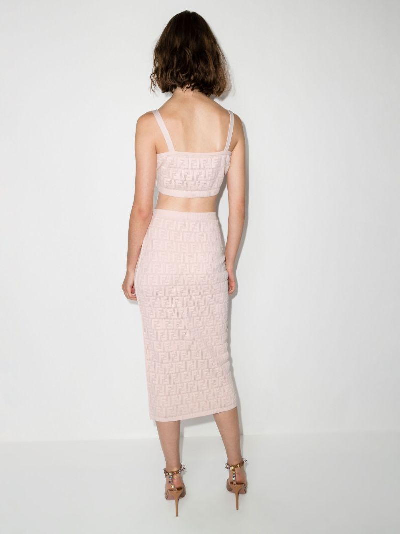 Neutral Ff Monogram Crop Top and Midi Skirt