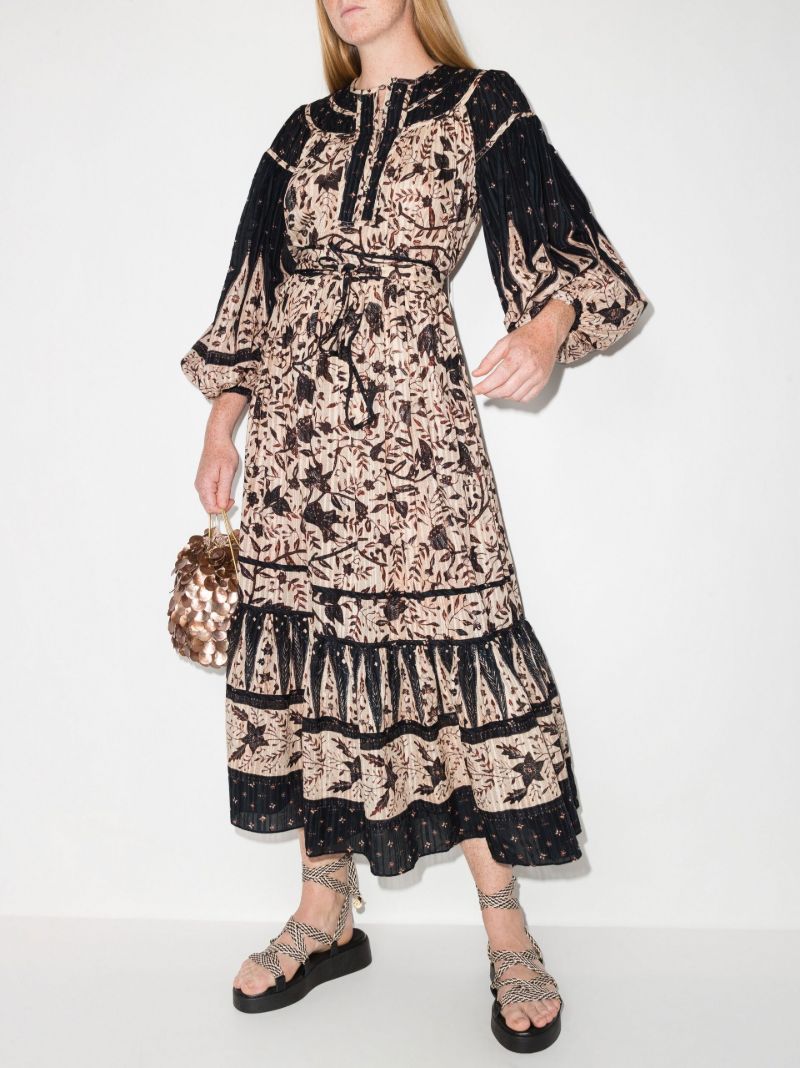 Neutral Kemala Printed Long Sleeve Midi Dress
