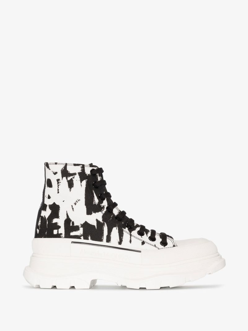 White and Black Graffiti Tread Slick Boots