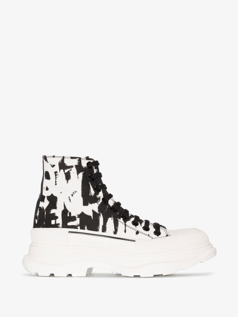 White and Black Graffiti Tread Slick Boots