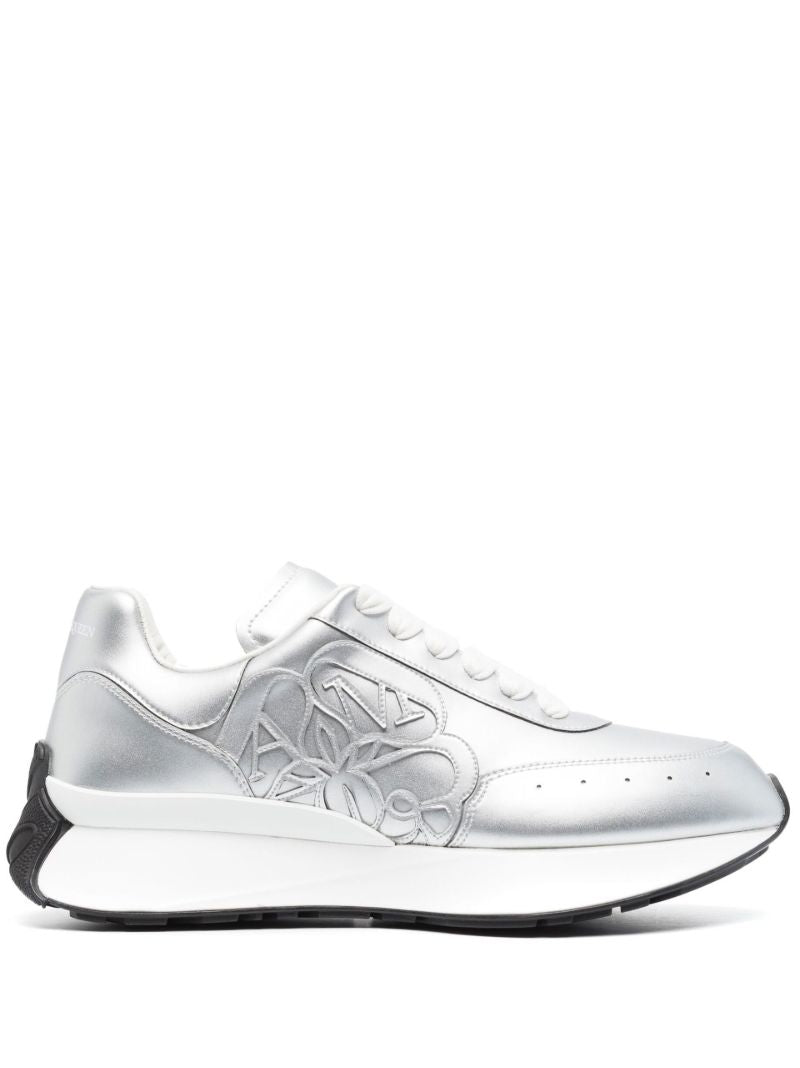 Silver Sprint Runner Leather Sneakers