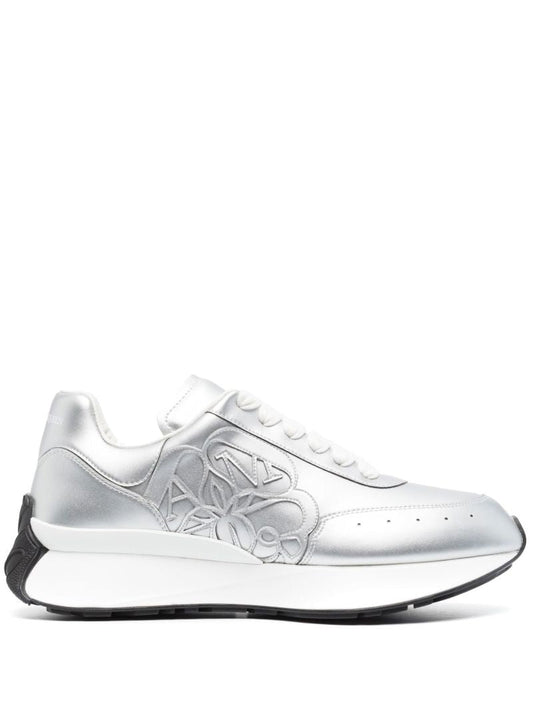 Silver Sprint Runner Leather Sneakers