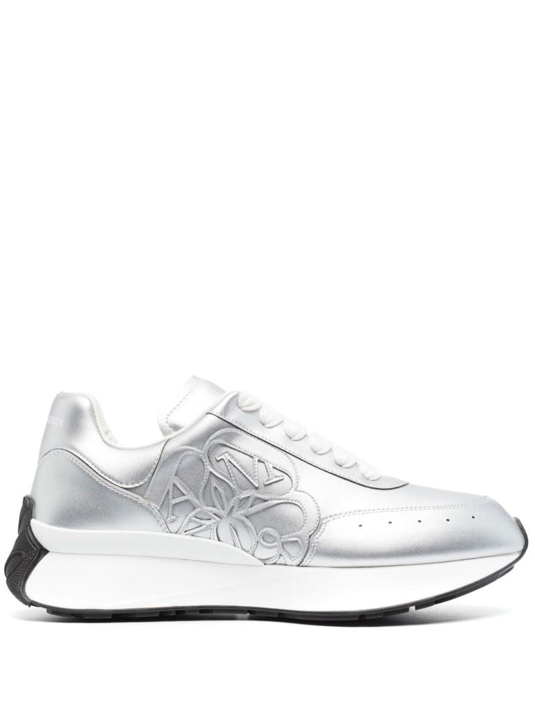 Silver Sprint Runner Leather Sneakers