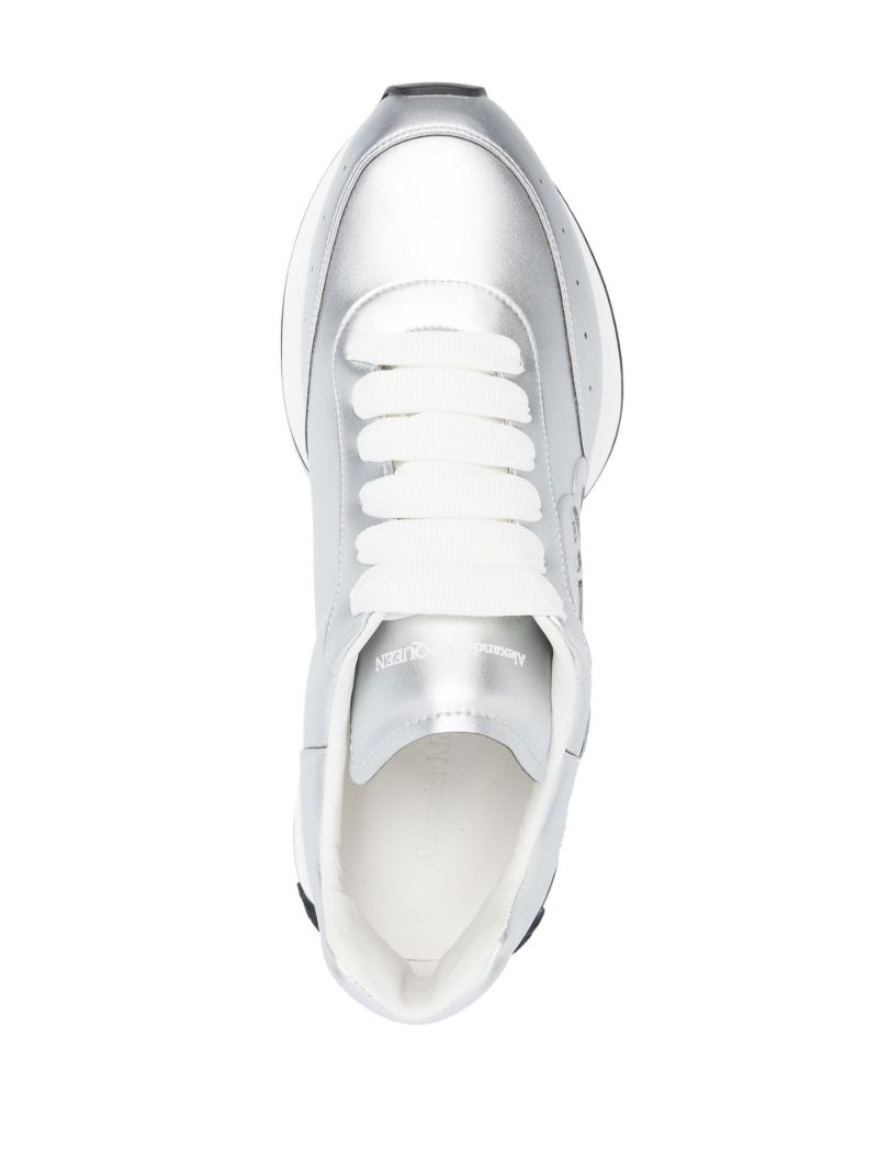 Silver Sprint Runner Leather Sneakers
