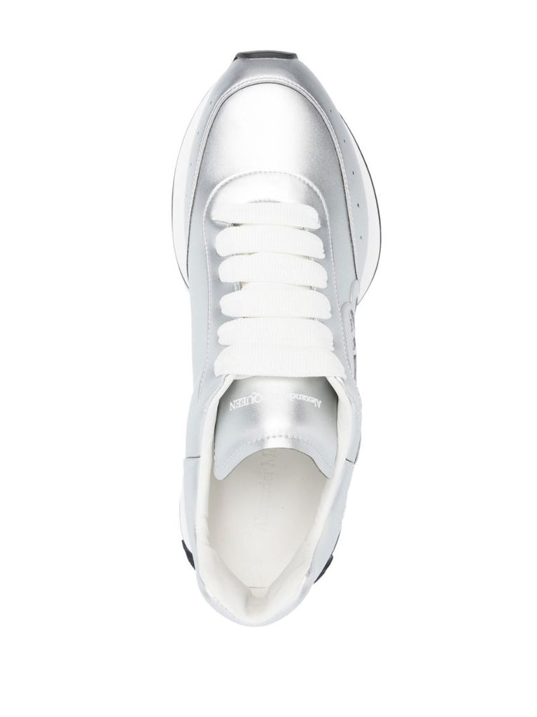 Silver Sprint Runner Leather Sneakers