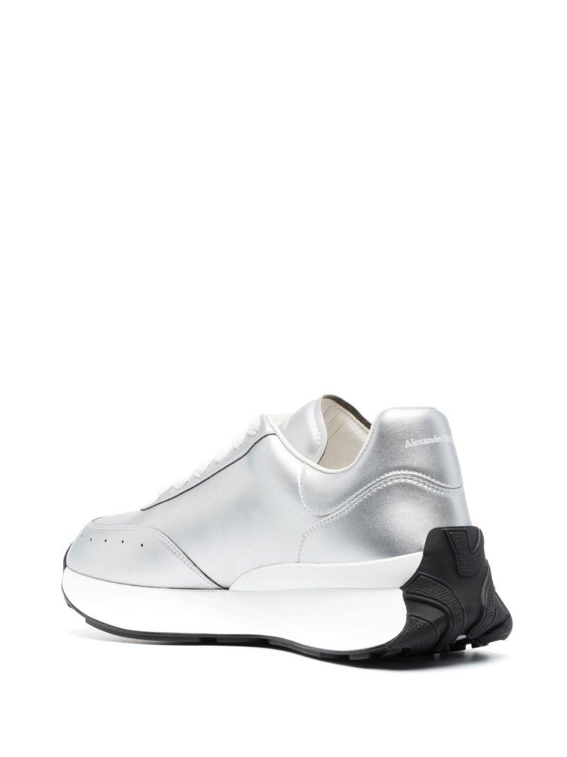 Silver Sprint Runner Leather Sneakers