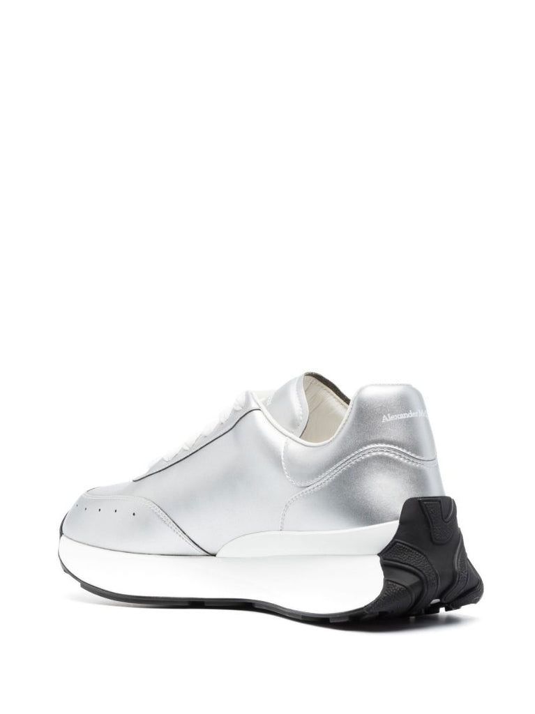 Silver Sprint Runner Leather Sneakers