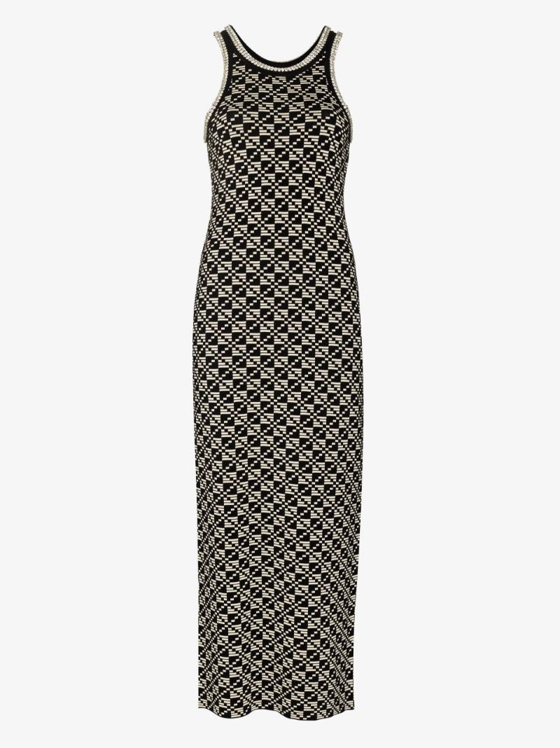 Black Kei Crystal Embellished Jacquard Sleeveless Dress