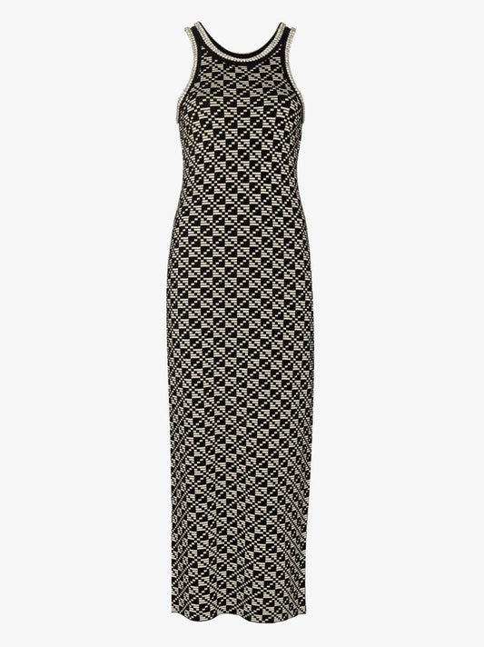 Black Kei Crystal Embellished Jacquard Sleeveless Dress