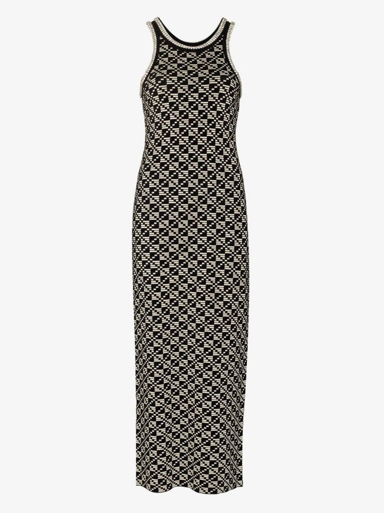 Black Kei Crystal Embellished Jacquard Sleeveless Dress